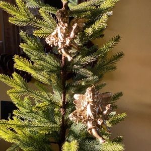 Set of 2 Vintage Cherub Gold Ornaments